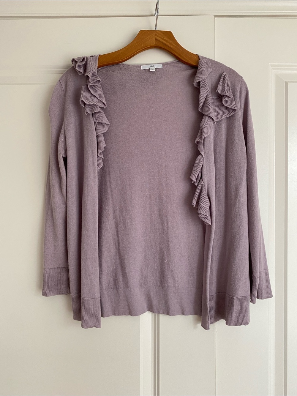 GAP Lilac Ruffle-Trim Open Cardigan